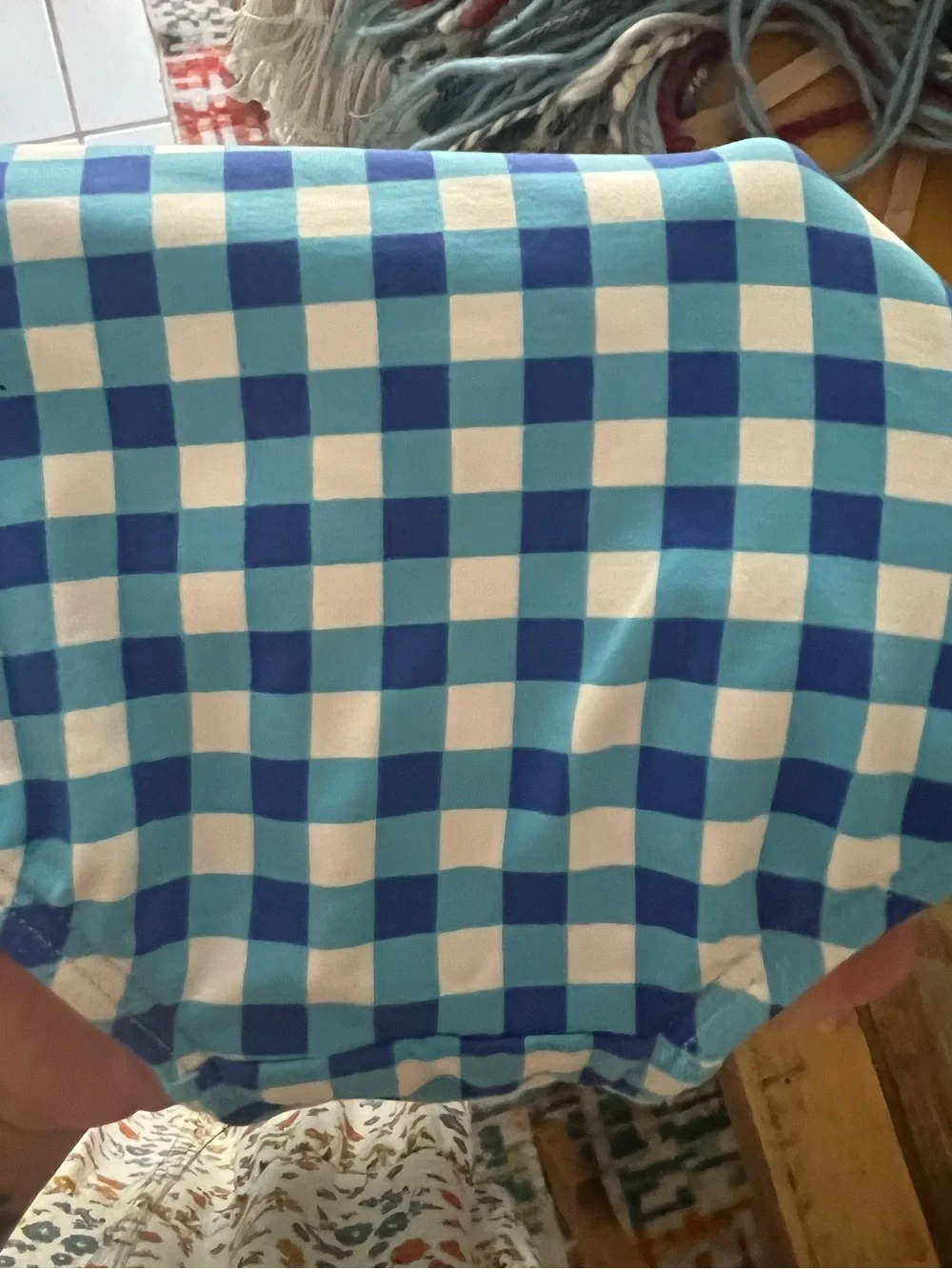 NWOT Draper James Lands End Blue and White Gingham Ruffle One-Piece Swimsuit